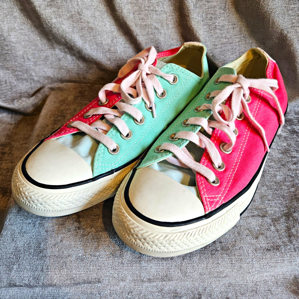 Converse All Star Low Top Lace-Up Colorblock Sneaker Pink/Green Size 8 RARE